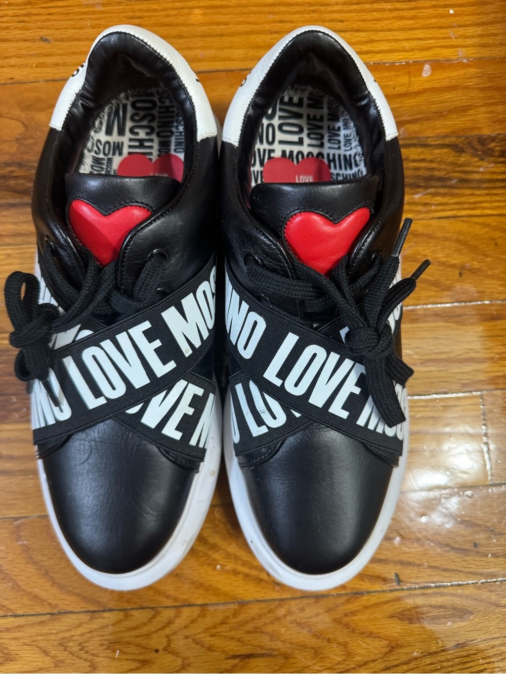 Love Moschino Black Sneakers with Red Heart Accent